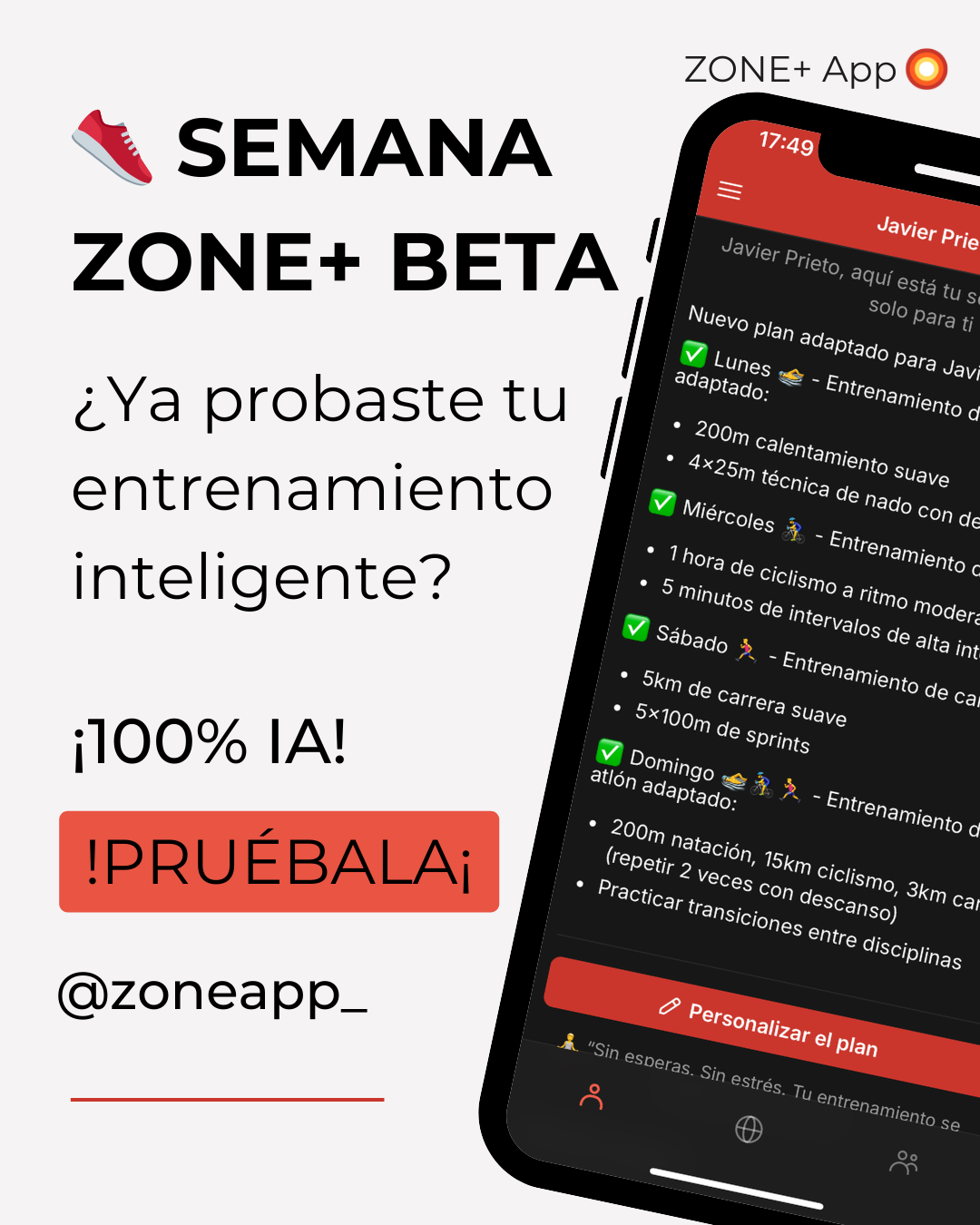 Zone App - Plan de entrenamiento semanal personalizado